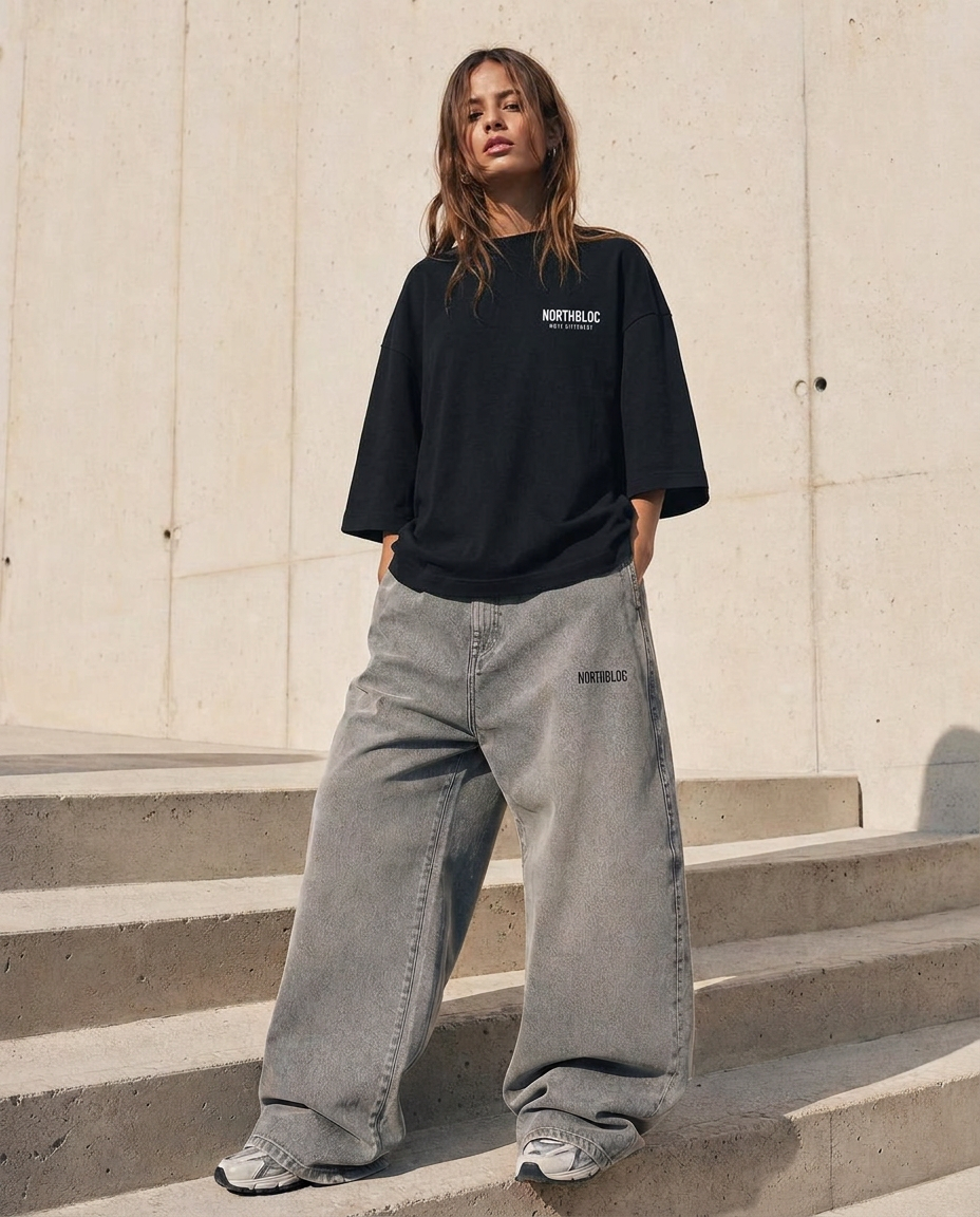 NORTHBLOC wide-leg denim in washed grey